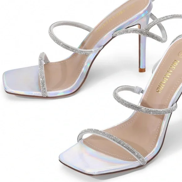 Elegant Silver Strappy Heels - Picture 2 of 7